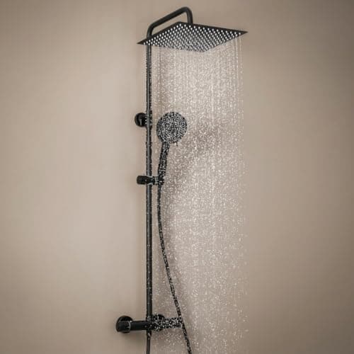 Image of Auralum Black Thermostatic Shower Mixer Set, 30cm Square Rainfall Shower Head (196 Jets) and 5 Modes Handheld Shower, Solid Brass Anti-Scald Valve, Height Adjustable Shower Rail, Hard Water Compatible