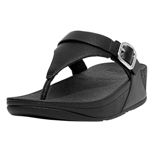 Image of Fitflop Women's Lulu Adjustable Leather Sandals - Adjustable Straps, Lightweight & Comfortable with Natural Arch Support - All Black - 6.5 UK