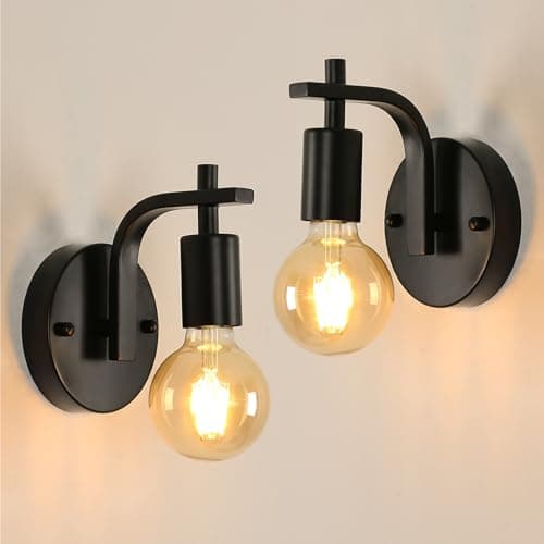 Image of Pheashine Black Wall Lights 2 Pack Industrial Wall Lamps Vintage, E27 Metal Wall Sconce Lights Indoor for Bedroom, Living Room, Kitchen, Hallway, Restaurant, Bar (Bulb Not Included)