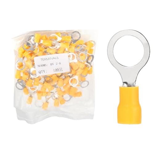 Image of sourcing map 100pcs Terminals Ring Connectors #5/16" Tinned Copper Insulated Ring Crimp Terminals 16-14 Gauge for Electrical Industrial Chemical Project, Yellow