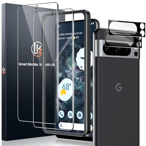 Image of LK 2+2 Pack Screen Protector for Google Pixel 8 Pro, 2pcs Tempered Glass Screen Protector & 2pcs Camera Lens Protector for 8 Pro, Support Fingerprint Unlock, HD Screen, Anti-Scratch, Easy Installation