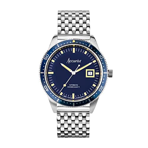 Image of Accurist Dive Mens 42mm Automatic Watch in Blue with Analogue Date Display, and Silver Stainless Steel Strap 72006