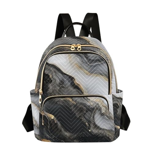 Image of Gold Liquid Marble Black Backpack Purse for Women Fashion Ladies Shoulder Bags Travel Bag Daypack Casual Outing Small