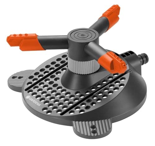 Image of Gardena Classic Circular Sprinkler Samba: Lawn sprinkler for uniform watering with precision nozzle heads for areas of up to 250 m² with an integrated filter, maximum sprinkling range of 18m (2060-20)