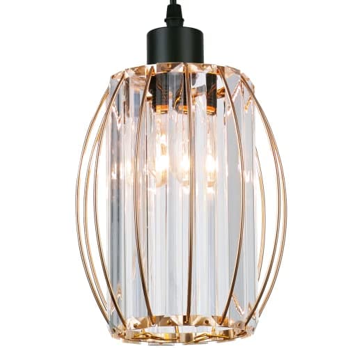 Image of GIGGI Small Gold Crystal Light Shade 16cm x 20cm, Cylinder Shape with Oval Rings, Lampshades for Ceiling Lights, Lamp Shades for Bedroom, Living Room, Kitchen, Hallway
