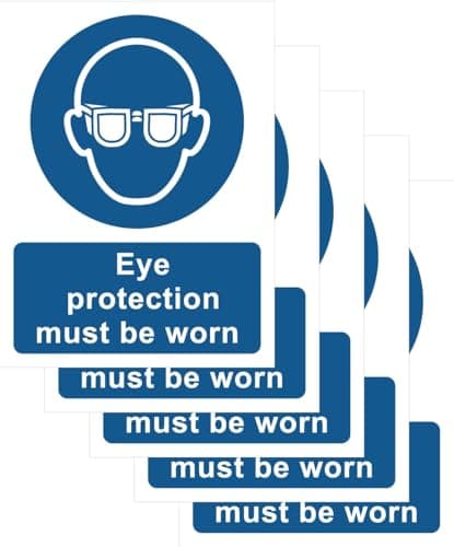 Image of Eye protection must be worn signs - Pack of 5 135mm x 180mm self adhesive vinyl