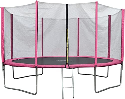 Image of Evre Outdoor Trampoline with Safety Net Padded Poles and Ladder (12Ft, Pink)