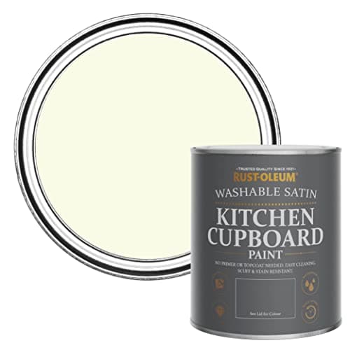 Image of Rust-Oleum Off White Scrubbable Kitchen Cupboard Paint in Satin Finish - Shortbread 750ml