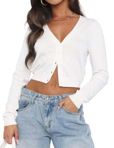 Image of LACOZY Fall Sweaters for Women Cardigans Open Front White Sweater Lightweight Bolero Cropped Blouse Top White XL