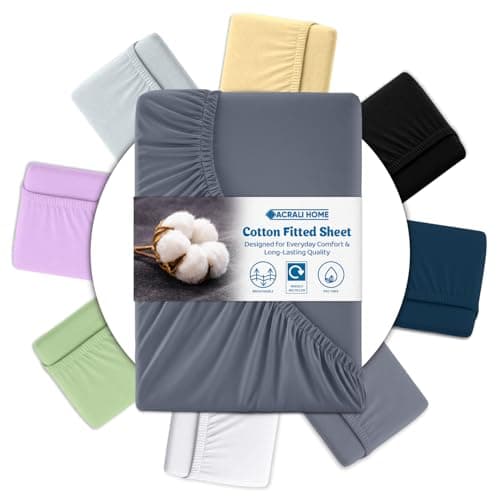 Image of Acrali Home Gray Egyptian Cotton Single Fitted Sheet 90x190 cm - 200 Thread Count, Deep Pocket - Ultra Soft Hotel Quality, Breathable & Hypoallergenic Bottom Bed Sheet