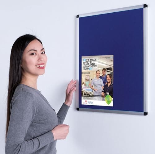 Image of Wonderwall Premium Felt Noticeboard - Aluminium Frame - 60 x 45cm with Fixings, 6 Colours to Choose from Including (Blue) - Ideal Pinnable Memo Board for Office, Home, School