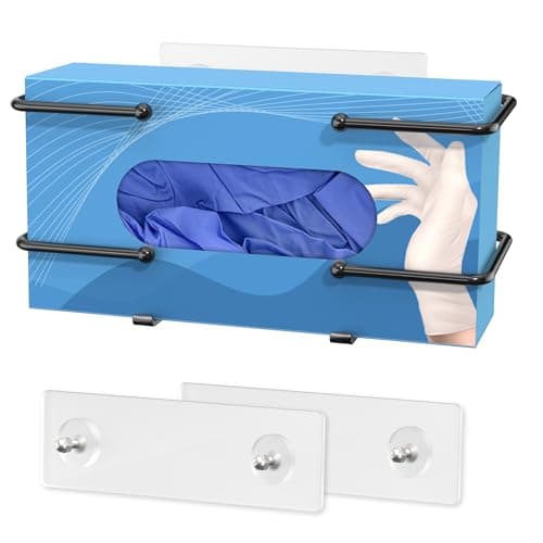 Image of Glove Box Holder, Adhesive Wall-Mounted Metal Dispenser, Tool-Free Organizer for Rubber Latex Gloves, Facial Tissue and Storage, Black