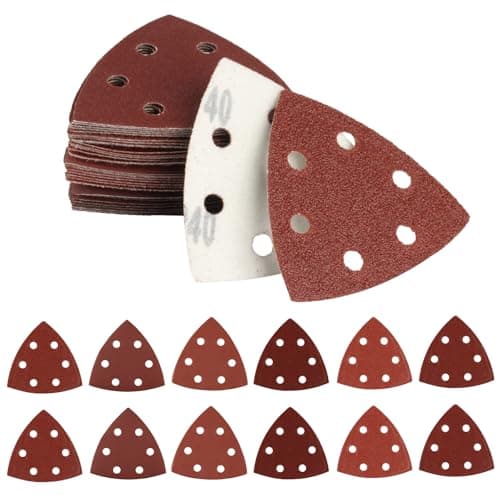 Image of 60 Pieces Sanding Discs Pads, 6 Holes Hook and Loop Sandpaper, Triangle Sanding Sheets, 60/120/180/240/320/400 Grits Assorted Sandpaper Pads for Sanding, Polishing, Random Orbital Sander