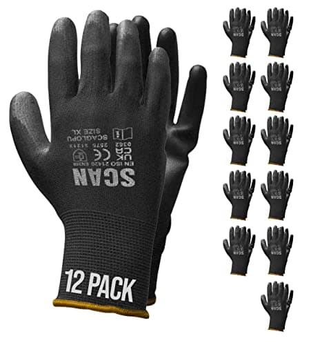 Image of Scan SCAGLOPU12XL Black PU Coated Gloves - Size 10 - Pack 12
