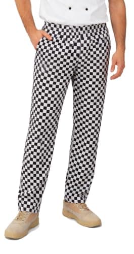 Image of IBEX Chef Trousers for Men & Women - Unisex Chefs Trousers with Drawstring, Lightweight Poly-Cotton Professional Kitchen, Check Black/White, 2XL