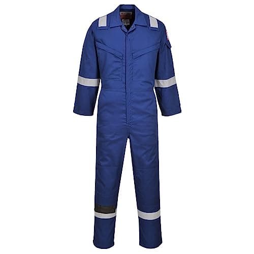 Image of Portwest FR21 Men's Bizflame FR Lightweight Fireproof Coverall Flame Resistant Overall Anti-Static Welding Safety Boiler Suit 100% Cotton Reflective Knee Pad Pockets, Royal Blue, XL