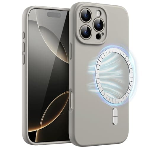 Image of JETech Magnetic Silicone Case for iPhone 16 Pro Max 6.9-Inch, Compatible with MagSafe, Silky Soft Touch, Shock Absorbing Phone Cover with Camera Lens Full Protection (Natural Titanium)