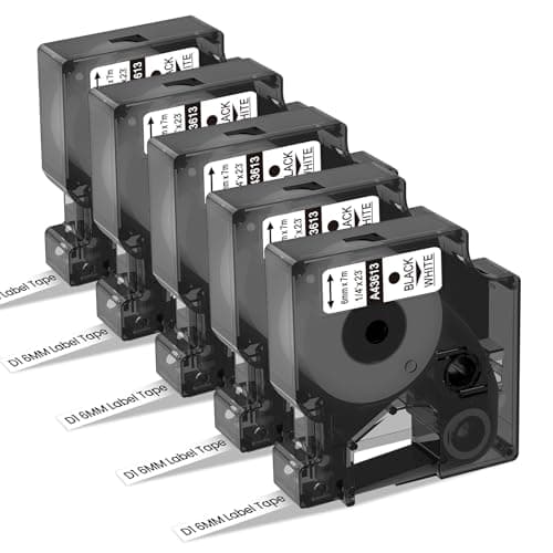 Image of Invoker 5x a43613 Replace for Dymo D1 Label Tape 6mm x7m for Dymo Label Tape d1 Black on White 43613 43613s S0720780 Use for DYMO LabelManager 160 210D 260P 280 360D 420P 500TS 640CB LabelPoint/Writer