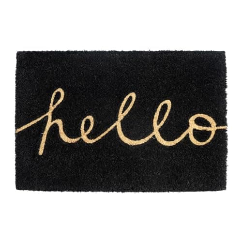 Image of CKB LTD Black Hello Script Doormat - Welcome Natural Coir Door Mat with Non Slip PVC Backing, Indoor Outdoor, Front Back, 60 x 40cm