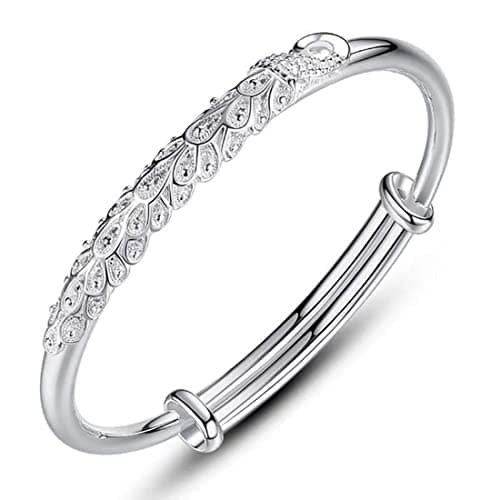 Image of Sterling Silver Bangle Bracelets for Women,Fashion Jewelry Simple Adjustable 925 Silver Cuff Bangles for Women Mom Wife Valentine Mothers Day Gift, Adjustable Size, Sterling Silver, no gemstone