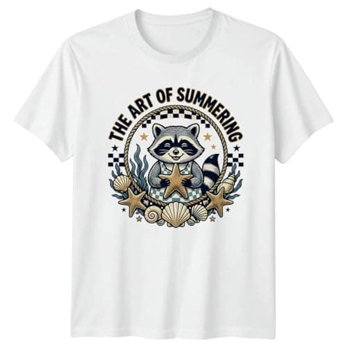 Image of The Art of Summering T-Shirt Nautical Raccoon Summer Beach Wildlife Apparel 3XL White
