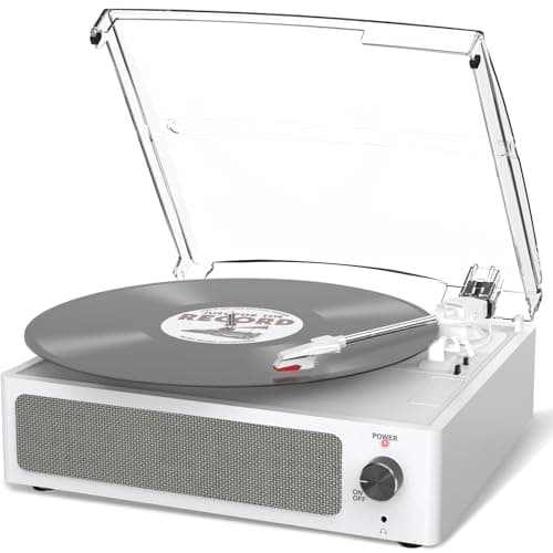 Image of Vinyl Record Player with Speaker Vintage Turntable for Vinyl Records, Belt-Driven Turntable Support 3-Speed, Wireless Playback, Headphone, AUX-in, RCA Line LP Vinyl Players Retro White