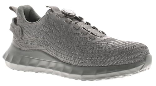 Image of Men's Lightweight Steel Toe Cap Safety Shoes - S1P SRA Certified, Slip-On Work Trainers with Composite Kevlar Midsole and Swivel Buckle Fastening Grey 9 UK