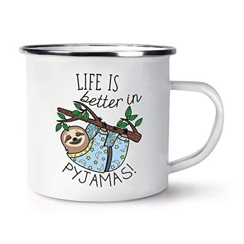 Image of Life is Better in Pyjamas Sloth Enamel Mug Cup