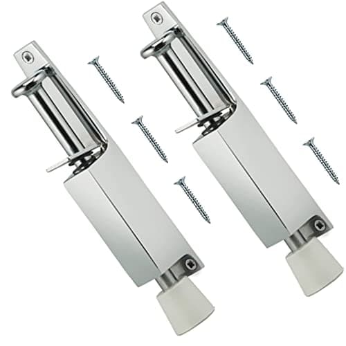 Image of TERF® Heavy Duty Kick Down Door Lock Stopper Holder Spring Loaded Adjustable Doorstop Grey Foot Spring Loaded Door Retainer with Extra-Strong Including Fixing Screw - Pack of 2