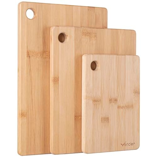 Image of Vencier Thick Wooden Cutting Boards Set - Perfect for Meat Carving, Vegetable and Bread Cutting - Bamboo Chopping Board Ensemble (3pc Set)