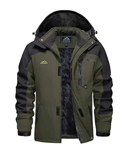 Image of EKLENTSON Men's Outdoor Soft Shell Winter Waterproof Jackets Mountain Windproof Ski Military Warm Jacket Zipper Pocket Army Green,3XL