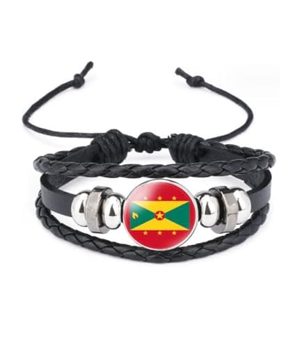 Image of vmcoatdu World Many National Flags Bangle Retro Alloy Leather Bracelet for National Flag Braided Rope Bracelet Bangle, One Size, Metal, alloy