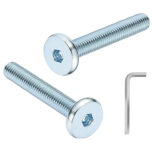 Image of AMLOOPH M6 Bolts, M6 x 60mm Hex Socket Large Flat Head Carbon Steel Fully Threaded Furniture Screws/Bolts for Chairs, Cots, Beds and Tables (Pack Of 12- and a Wrench)