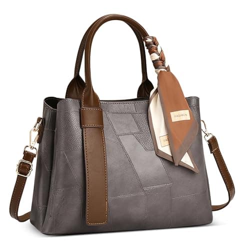 Image of DORRISO Fashion Handbags for Women Ladies Handbag Elegant Tote Bags Women Top Handle Bag Shoulder Bags Silk Pendant Waterproof PU Leather for Gift Party Office Dating Shopping Grey