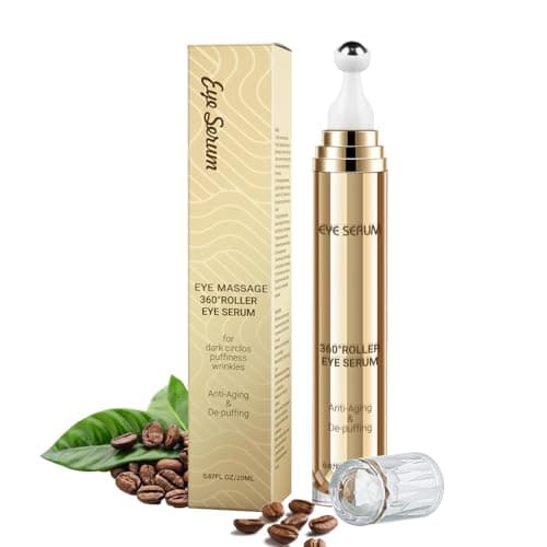 Image of Caffeine Eye Serum with Hyaluronic Acid for Dark Circles and Puffiness, Anti Aging Under Eye Cream with 360° Massage Ball to Reduce Eye Bags and Fine Lines (20ML)