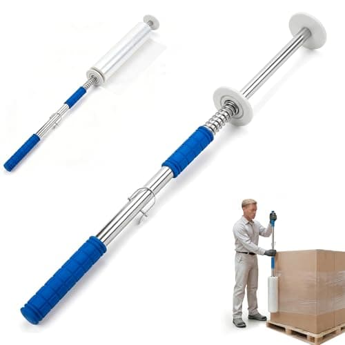 Image of Long Handle Pallet Stretch Wrap Dispenser, Adjustable Stretch Film Packing Machine for 12-20 Inch Film, Fits 1.5-3 Inch Core, Ergonomic Industrial Pallet Wrapping Tool, 48in Extendable Handle