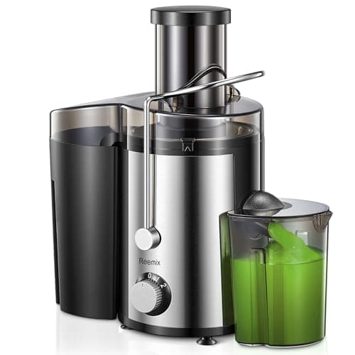 Image of Juicer, Reemix Centrifugal Juicer Machines Whole Fruit and Vegetable, 3-inch Wide Mouth Juicer Extractor with 2 Speeds, Brush Included Easy to Clean (Black, 800, Watts)