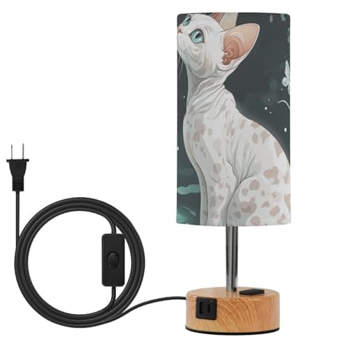Image of aidingzhi Cartoon Devon Rex Cats A River_3 Touch Control Table Lamp Desk Lamps with USB C+A Ports 3 Color Temperatures for Nightstand Bedside