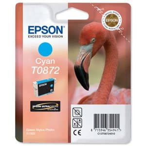 Image of Epson T0872 Inkjet Cartridge UltraChrome Hi-Gloss2 Flamingo Page Life 650pp Cyan Ref C13T08724010