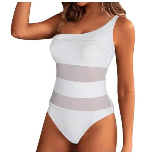 Image of Generisch Women Swimsuit 1 Piece Women Swimsuit Slant Shoulder Hollow 1 Piece, White, L