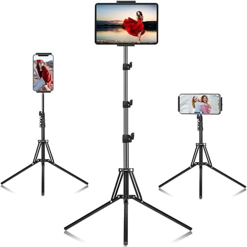 Image of iPad Tripod Stand - Adjustable Height & 360° Rotating Mount for iPad Pro, iPhone, Kindle & Tablets 4.5-12.9 Inch