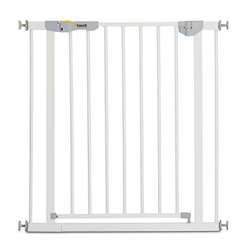 Image of hauck Safety Gate for Doors and Stairs Autoclose N Stop 2 / Pressure Fit / Self-Closing / 75 - 80 cm Large / Extendable with Separate Extensions / Metal / White