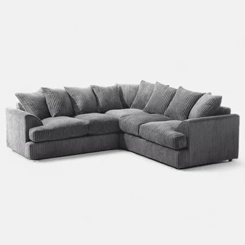 Image of Kingsize Jumbo Cord Corner Sofa Set + Footstool, Grey (Corner)