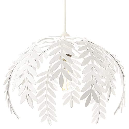 Image of Traditional Fern Leaf Designed Easy Fit Ceiling Pendant Light Shade in White Gloss Finish | 28cm Diameter | 60w Maximum by Happy Homewares