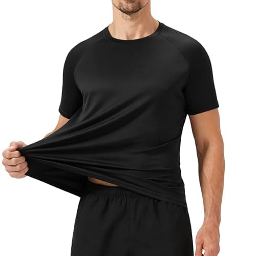 Image of Men Short Sleeve Crew Neck Athletic T Shirt Lightweight Stretchy Wicking Quick Dry Activewear Top for Sports Fitness Running Training Gym Black