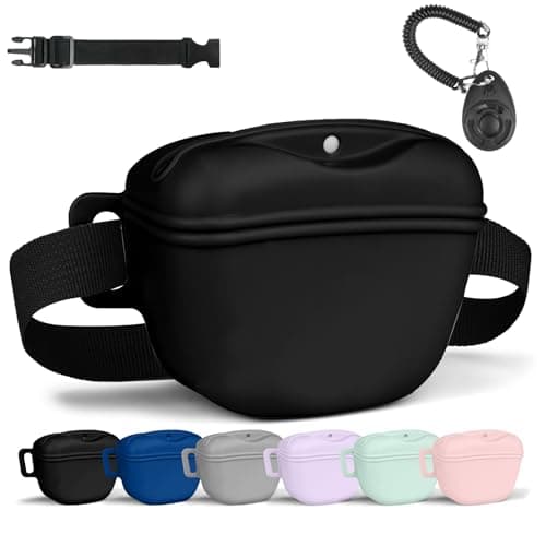 Image of Aomig Silicone Premium Dog Treat Pouch - Magnetic Closure, Portable Dog Food Bag for Walking & Training (Black)