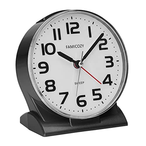 Image of FAMICOZY Silent No Ticking Alarm Clock,Readable for Seniors Vision Impaired,Easy to Set,Ascending Alarm,Snooze,Gentle Wake,Soft Backlight,Battery Operated,Black