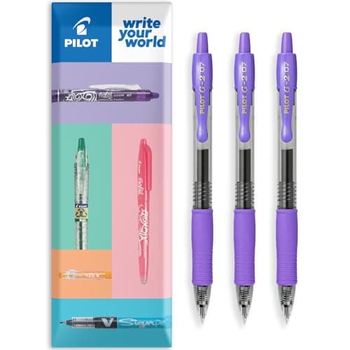 Image of PILOT G-2 Retractable Gel Ink Rollerball Pens - 0.7mm Nib Tip - In Envelope Gift Packaging - Pack Set of 3 - Violet Ink