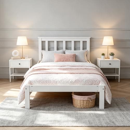 Image of Panana Solid Pine Wood Single Bed Frame 3FT Wooden Bed for Adults, Kids, Teenager, White, 90 * 190cm (White-3FT)