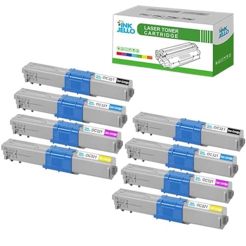 Image of InkJello Toner Cartridge For Printer, Compatibile with OKI C301 C301dn C321 C321dn MC332 MC332dn MC342 MC342dn MC342dnw MC342dw MC342w OC301 OC321BK/C/M/Y (Black/Cyan/Magenta/Yellow, 8-Pack)